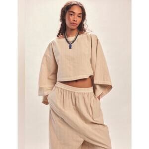 Free People Check Me Out Harem Pant Set Pistachio Shell Tan Sz Medium Boho NWT
